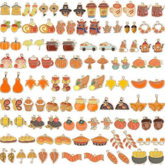 110Pcs/55 Pairs Fall Charms, Thanksgiving Charms for Jewelry Making Bulk, Autumn - Picture 1 of 7